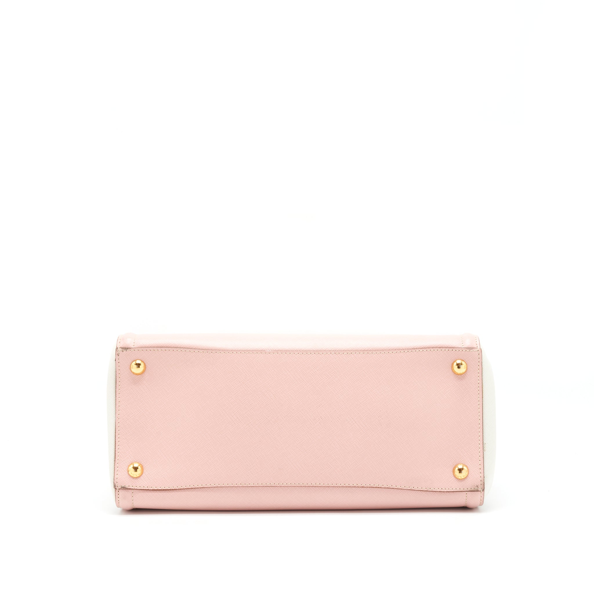 PRADA TOP HANDLE SAFFIANO TOTE BAG CALFSKIN PINK/ WHITE GHW
