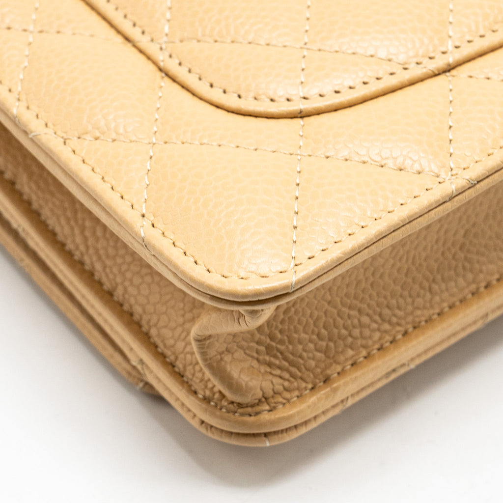 CHANEL CLASSIC WALLET ON CHAIN CAVIAR BEIGE SHW (MICROCHIP)