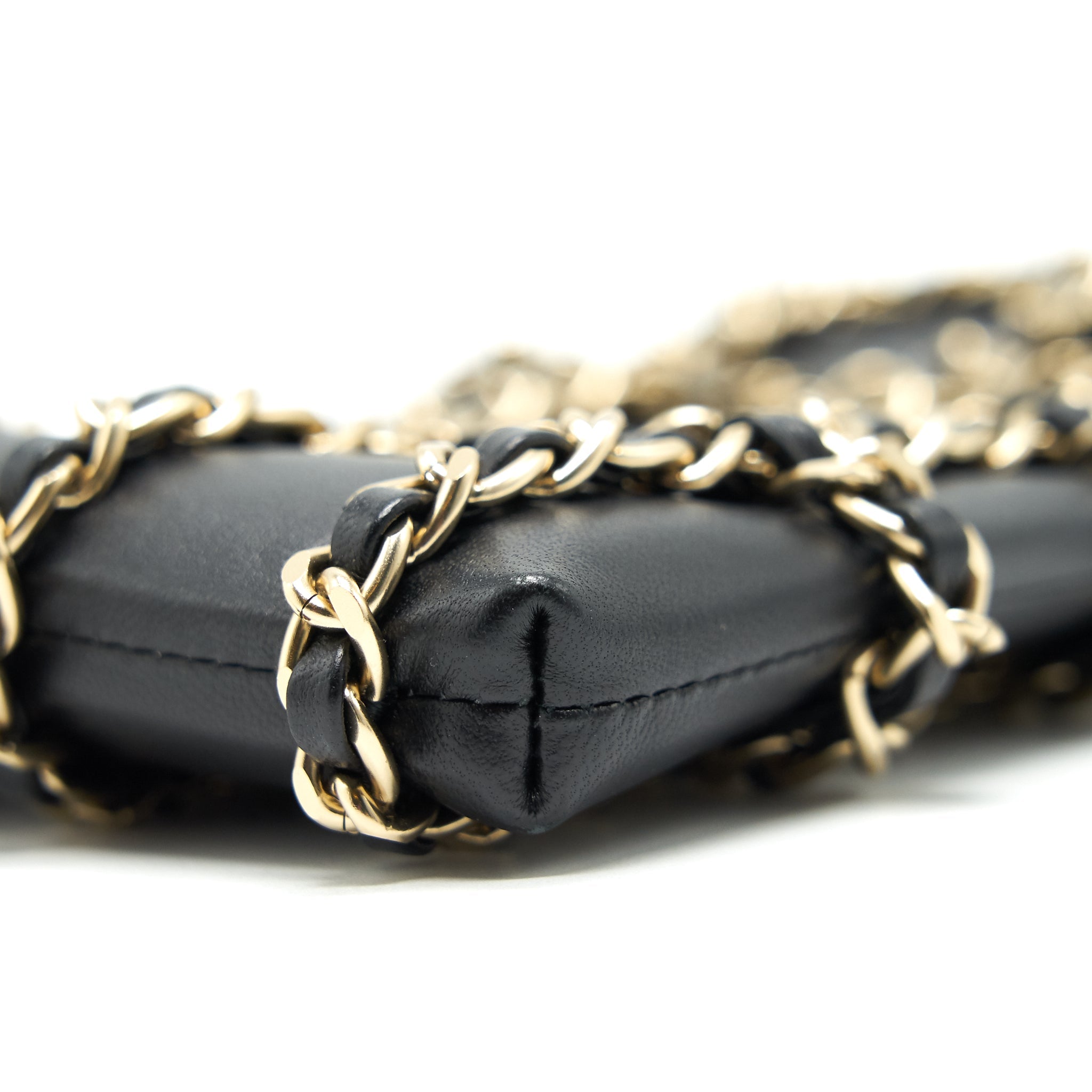 CHANEL GOLD CLUTCH O CHAIN PHONE HOLDER BLACK GHW