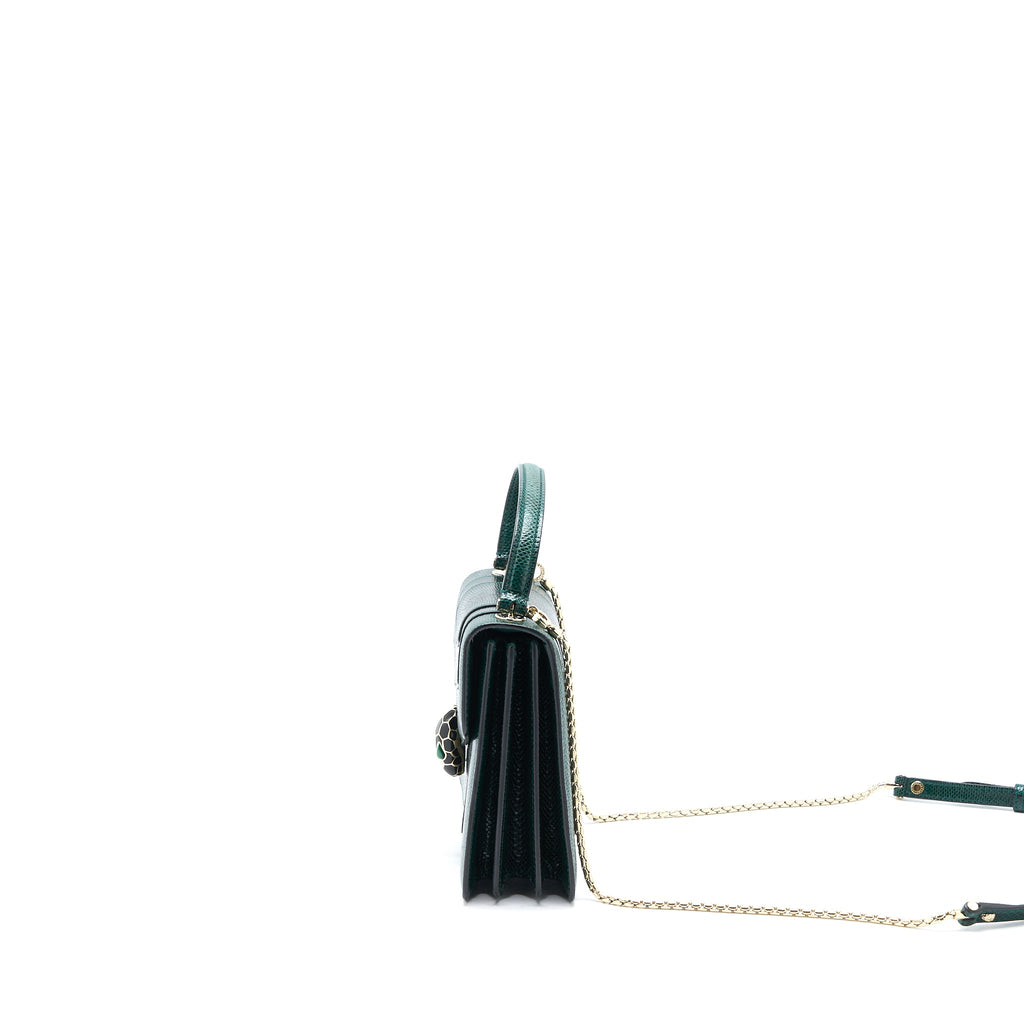 BVLGARI TOP HANDLE SERPENTI FOREVER CROSSBODY BAG SHINY KARUNG SKIN GREEN LGHW