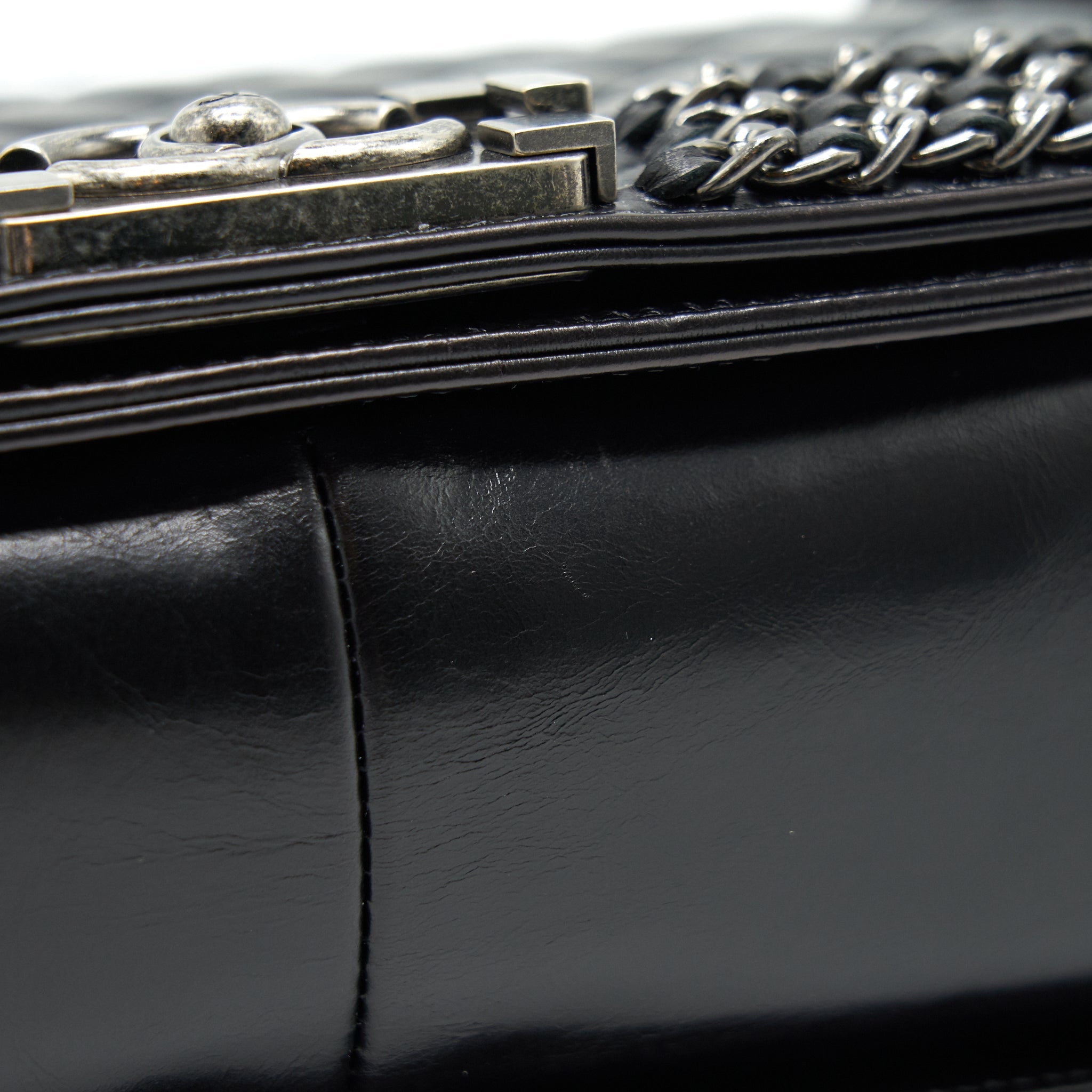 CHANEL OLD MEDIUM LEBOY BAG WITH CHAIN EDGE BLACK