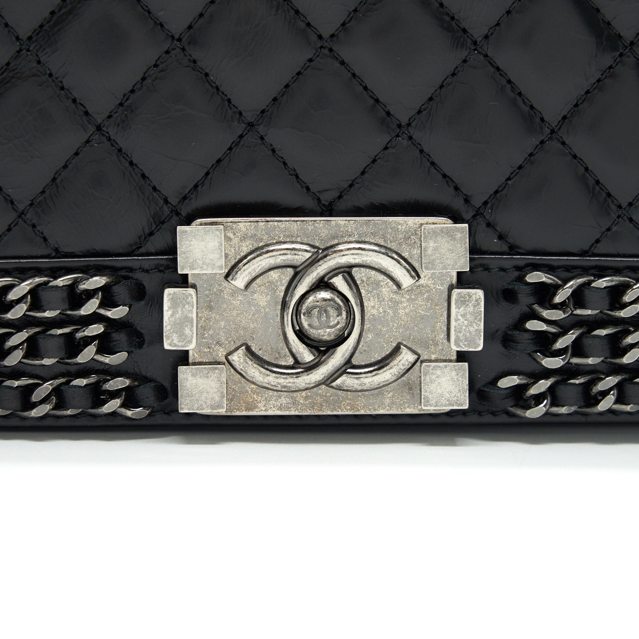CHANEL OLD MEDIUM LEBOY BAG WITH CHAIN EDGE BLACK
