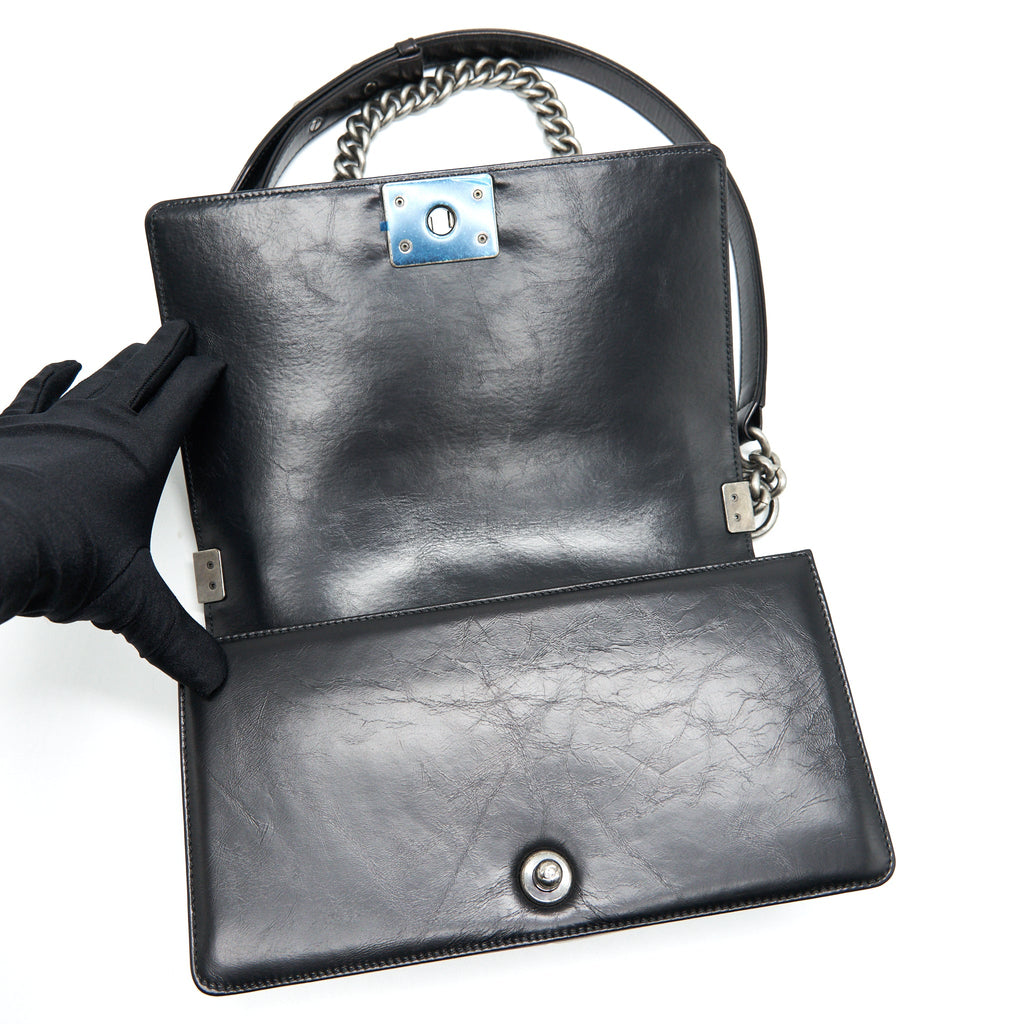 CHANEL OLD MEDIUM LEBOY BAG WITH CHAIN EDGE BLACK