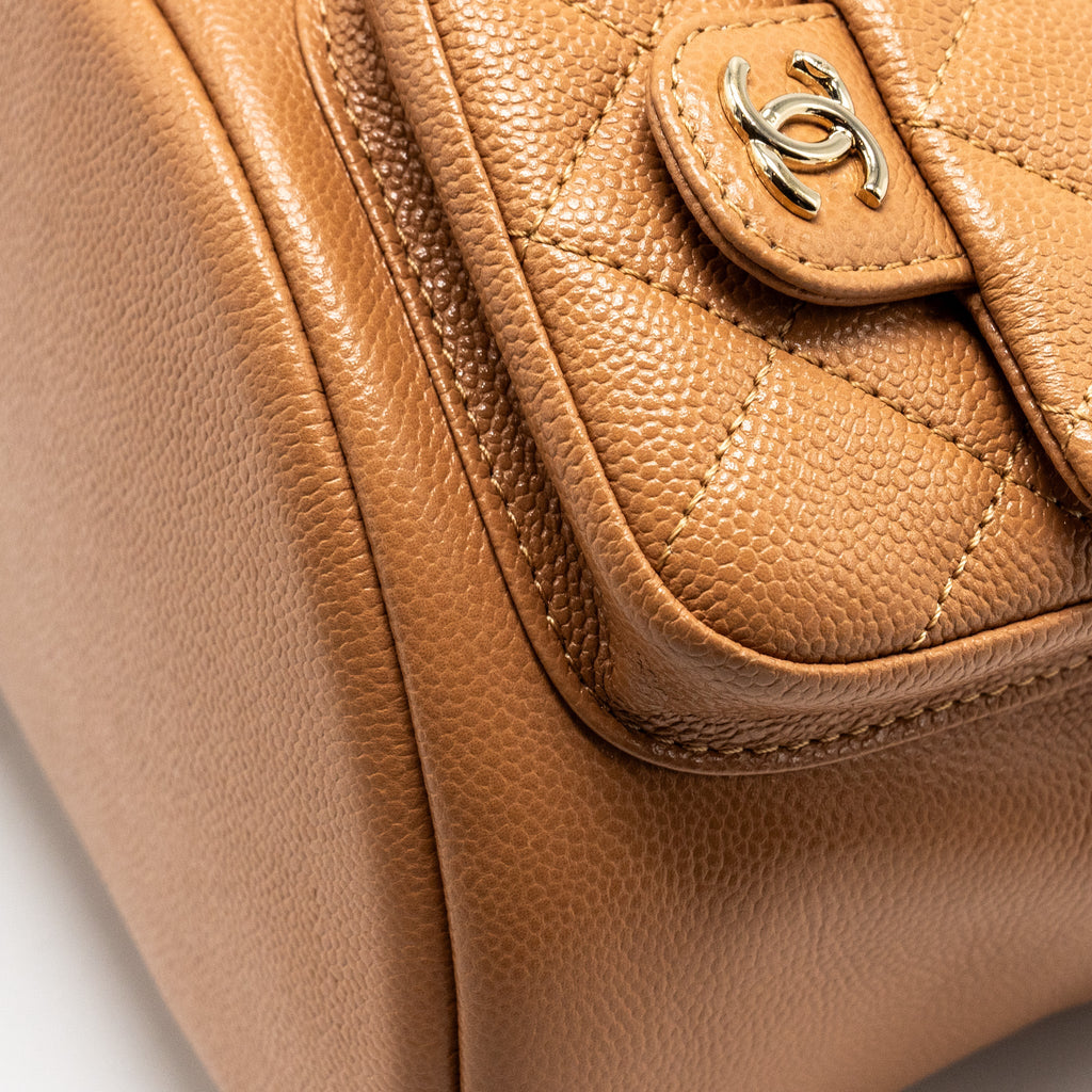 CHANEL TRIPLE PACK BACKPACK CAVIAR CARAMEL LGHW (MICROCHIP)
