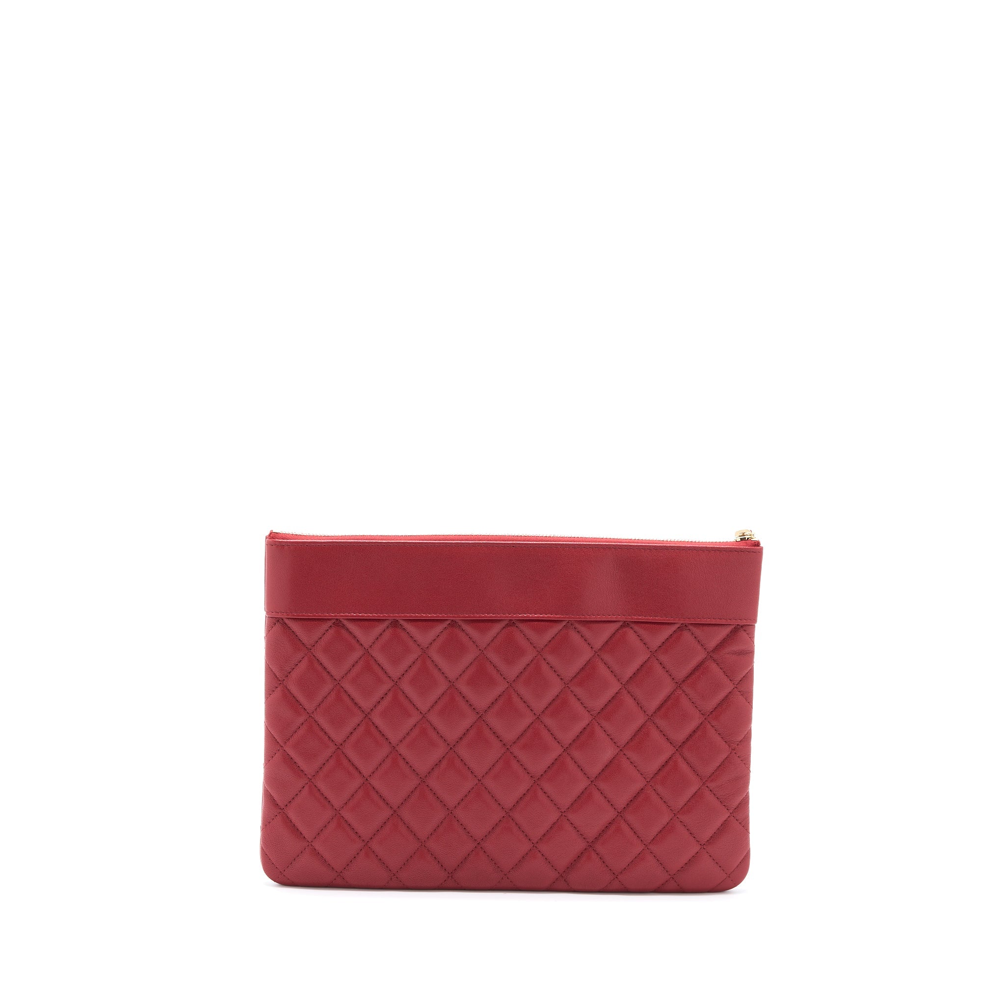 CHANEL CC LOGO QUILTED ZIP POUCH/CLUTCH CALFSKIN RED GHW