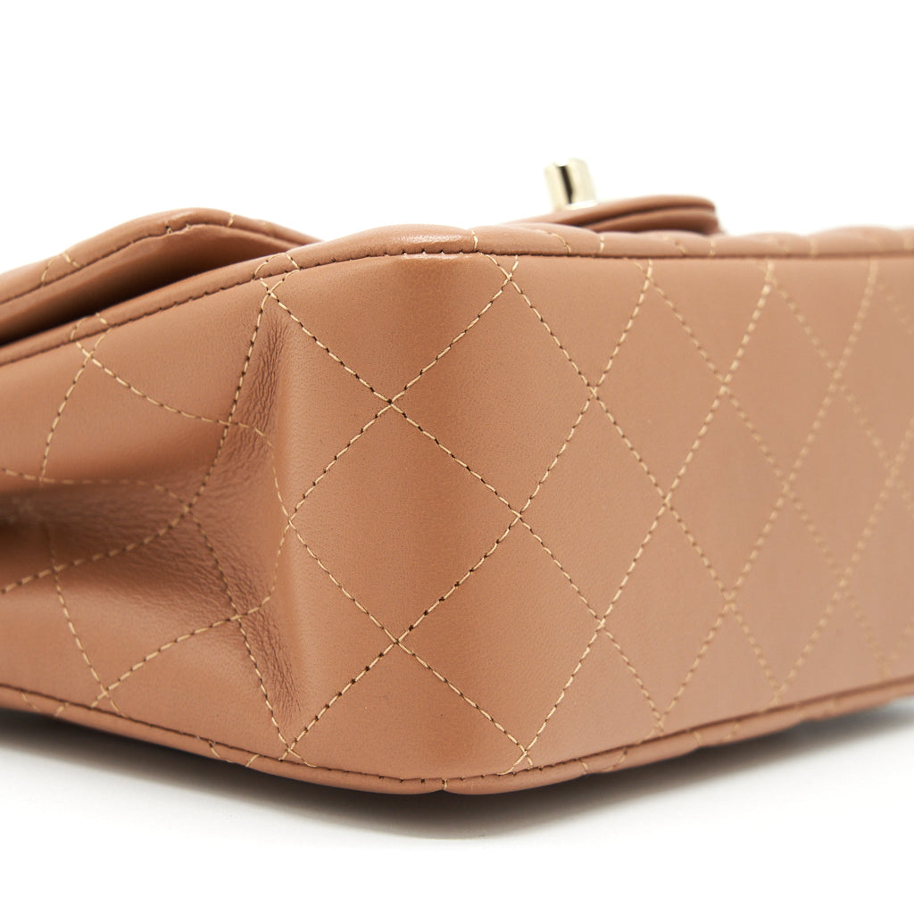 CHANEL 22S MINI SQUARE FLAP BAG LAMBSKIN CARAMEL LGHW (MICROCHIP)