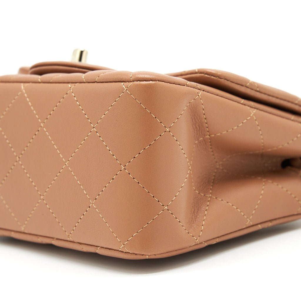 CHANEL 22S MINI SQUARE FLAP BAG LAMBSKIN CARAMEL LGHW (MICROCHIP)