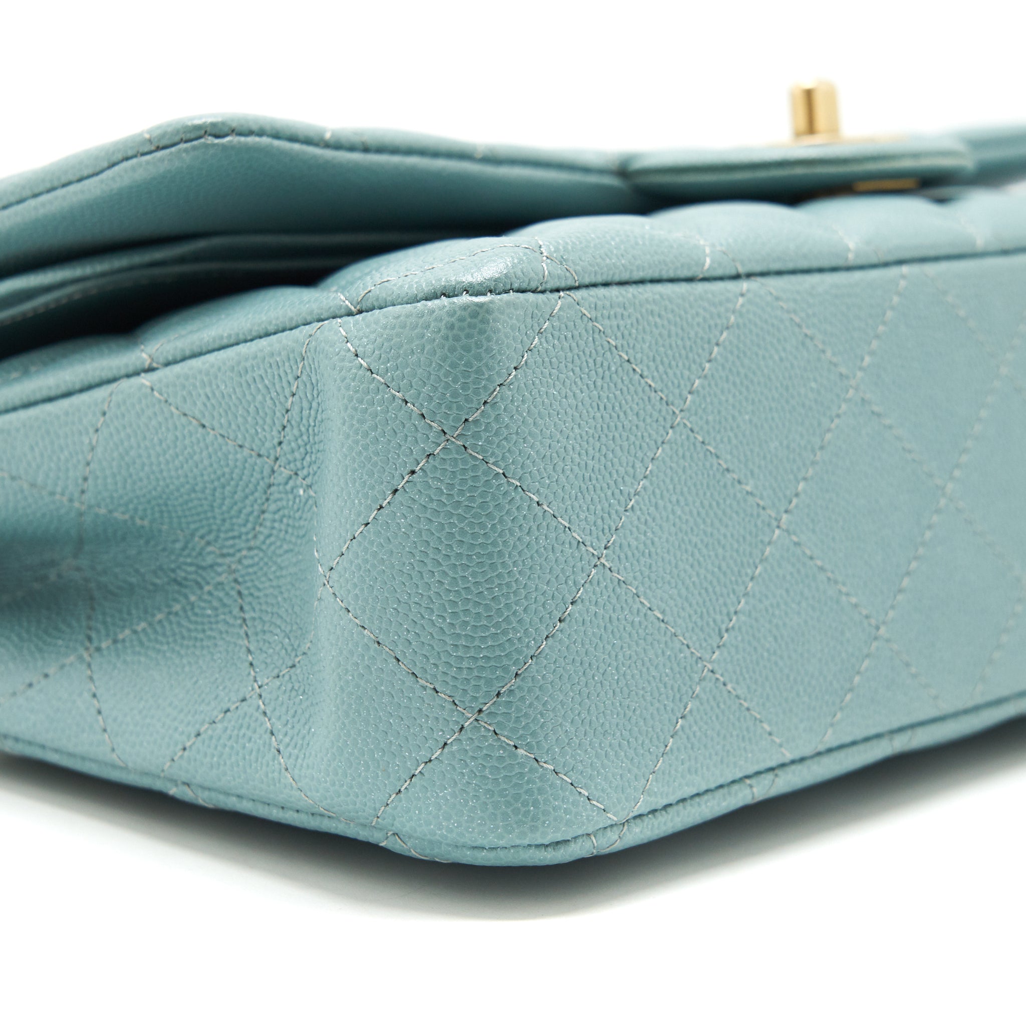 CHANEL CLASSIC DOUBLE FLAP BAG CAVIAR BLUE BRUSHED GHW