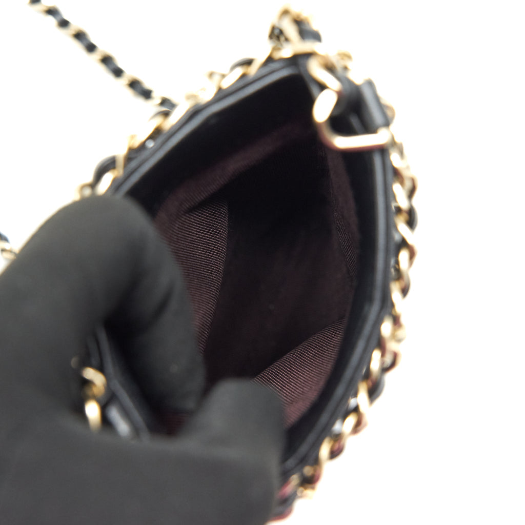 CHANEL GOLD CLUTCH O CHAIN PHONE HOLDER BLACK GHW