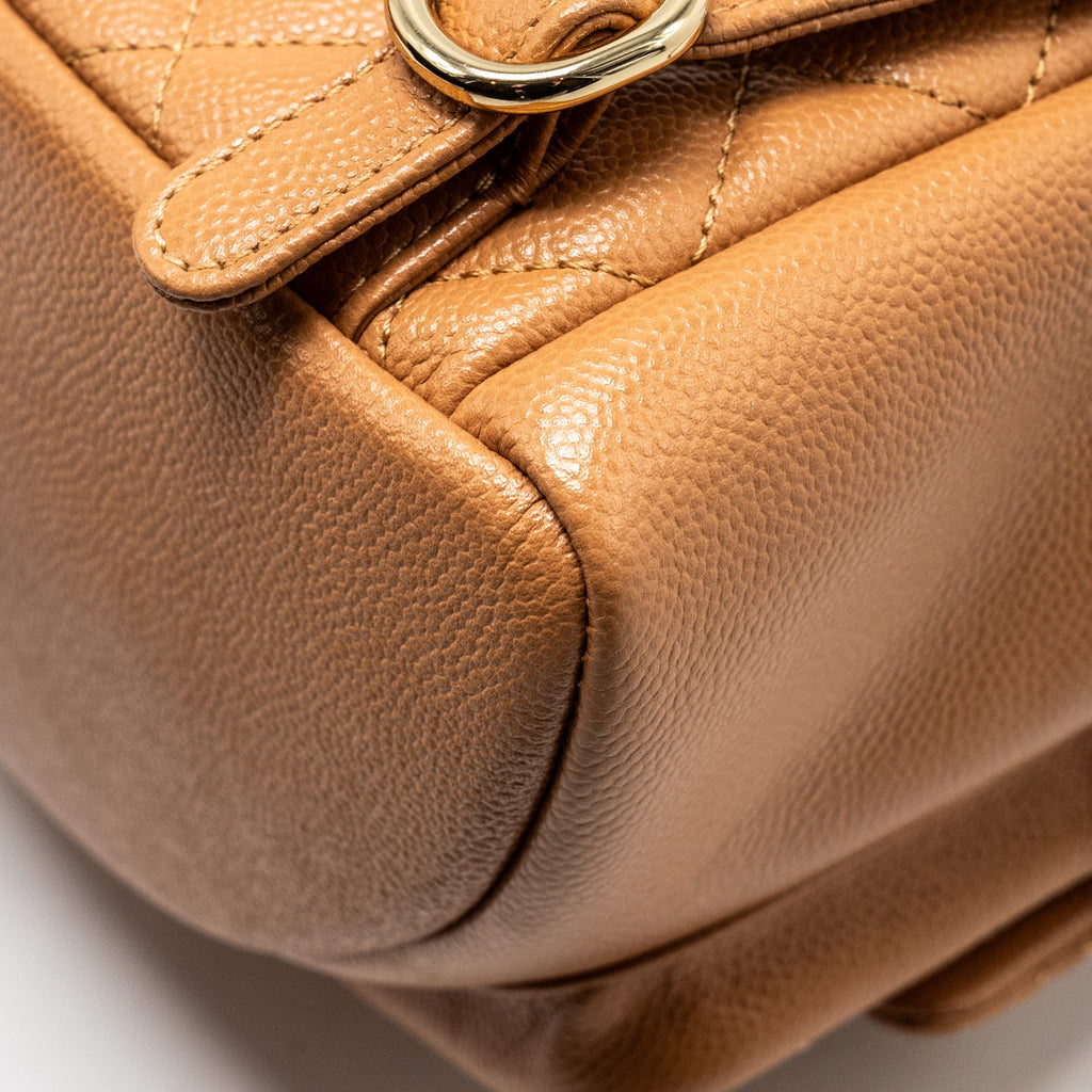 CHANEL TRIPLE PACK BACKPACK CAVIAR CARAMEL LGHW (MICROCHIP)