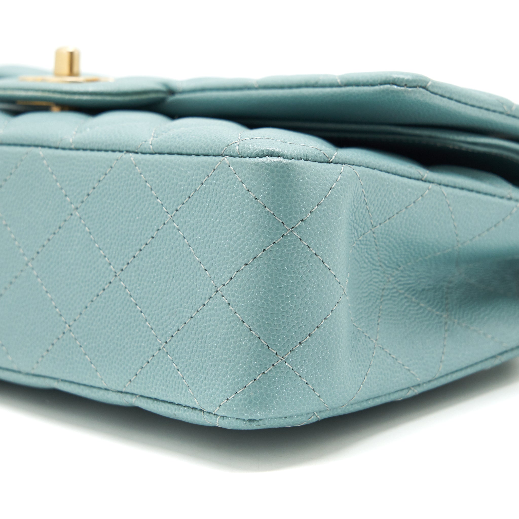 CHANEL CLASSIC DOUBLE FLAP BAG CAVIAR BLUE BRUSHED GHW