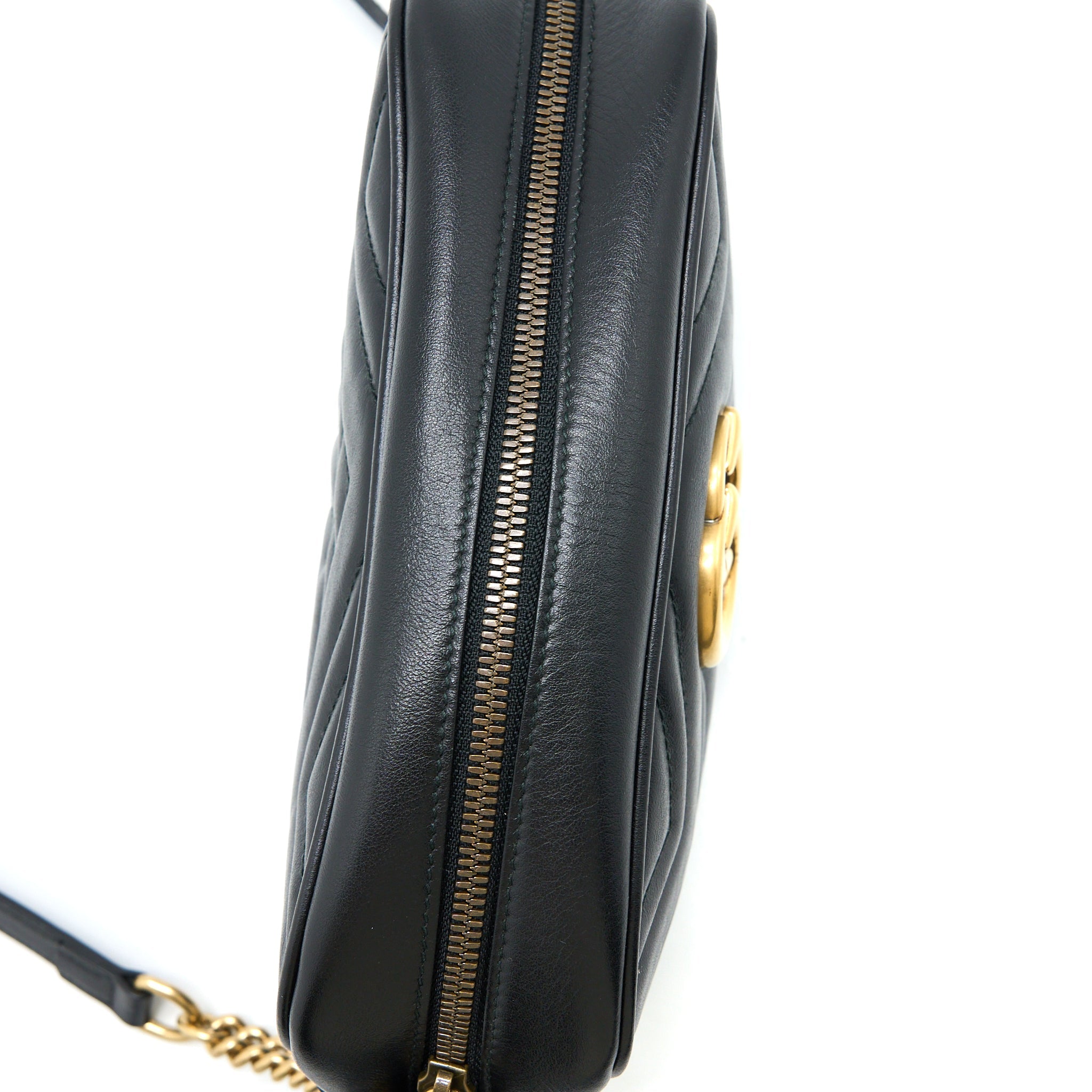 GUCCI GG MARMONT CAMERA BAG BLACK BRUSHED GHW