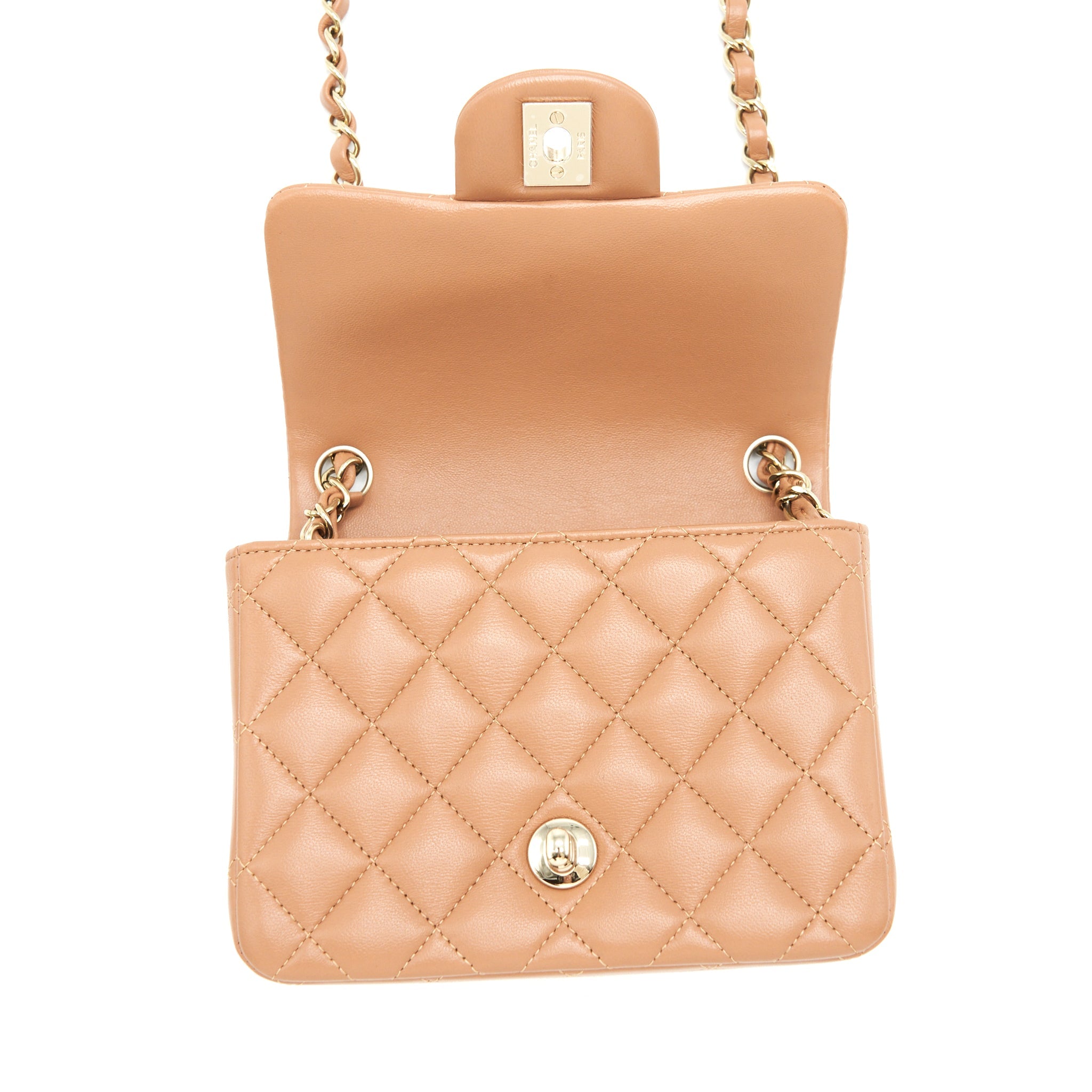 CHANEL 22S MINI SQUARE FLAP BAG LAMBSKIN CARAMEL LGHW (MICROCHIP)