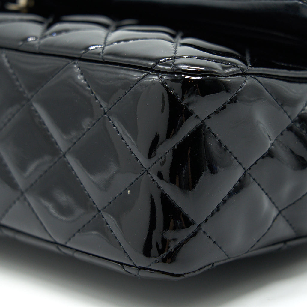 CHANEL PATENT LEATHER MEDIUM CLASSIC DOUBLE FLAP BAG BLACK SHW