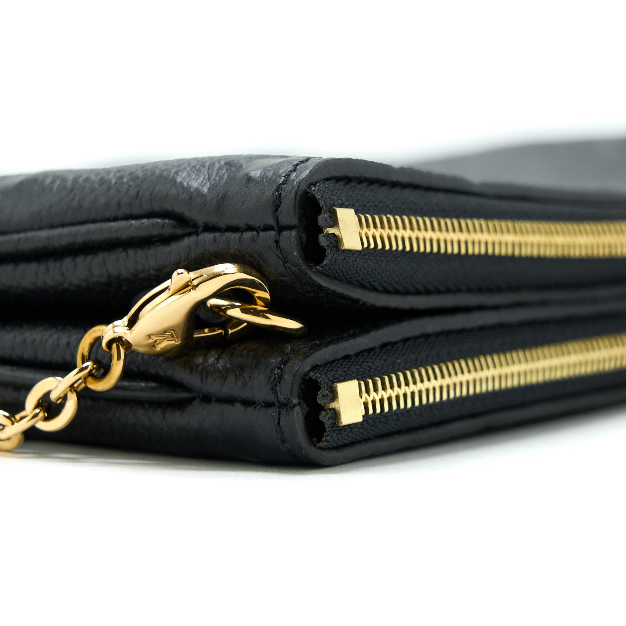 LOUIS VUITTON DOUBLE ZIP POCHETTE MONOGRAM EMPREINTE BLACK GHW