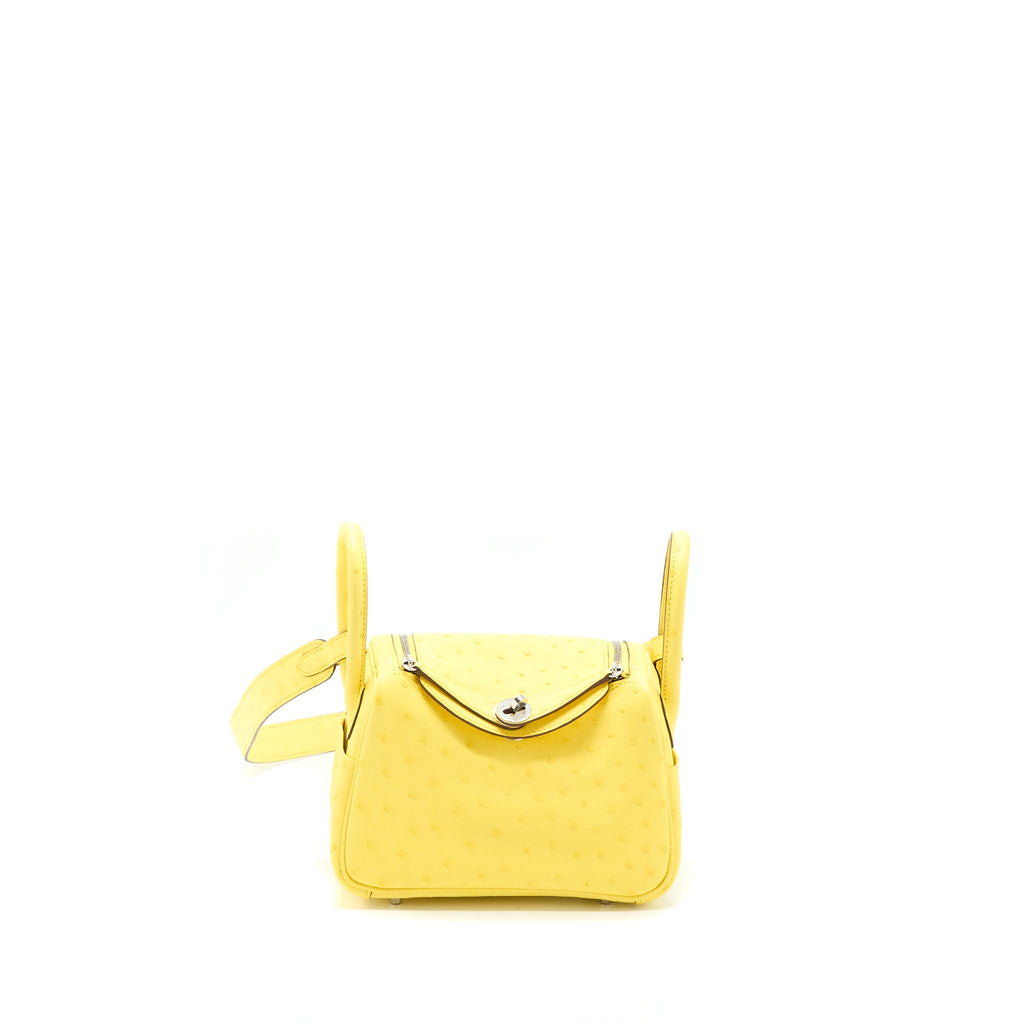 HERMES MINI LINDY OSTRICH JAUNE CITRON SHW