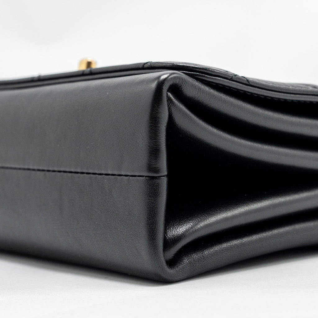 CHANEL SEASONAL FLAP BAG GIANT CHAIN HANDLE WITH PEARL CALFSKIN BLACK BRUSH GHW (MICROCHIP)