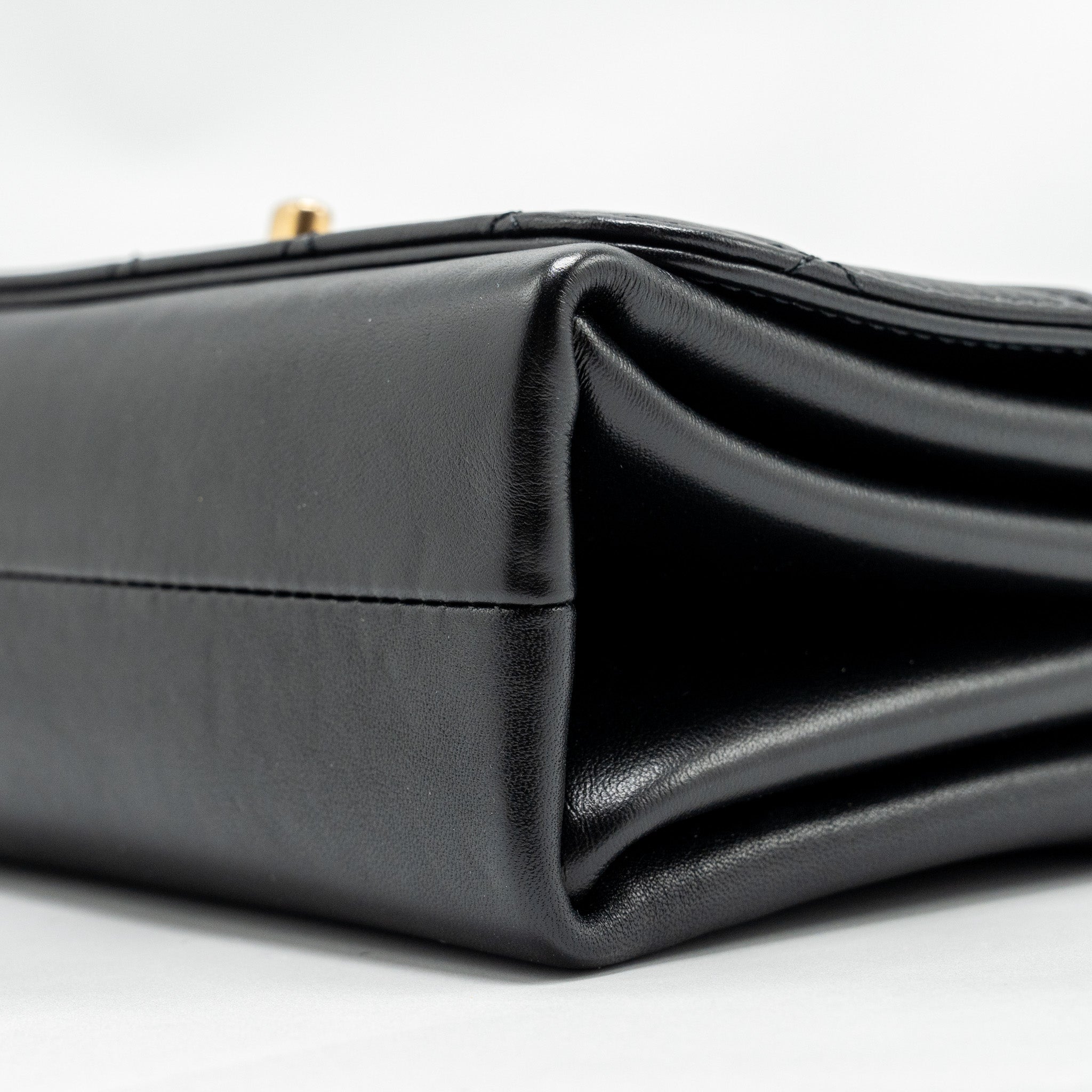 CHANEL SEASONAL FLAP BAG GIANT CHAIN HANDLE WITH PEARL CALFSKIN BLACK BRUSH GHW (MICROCHIP)