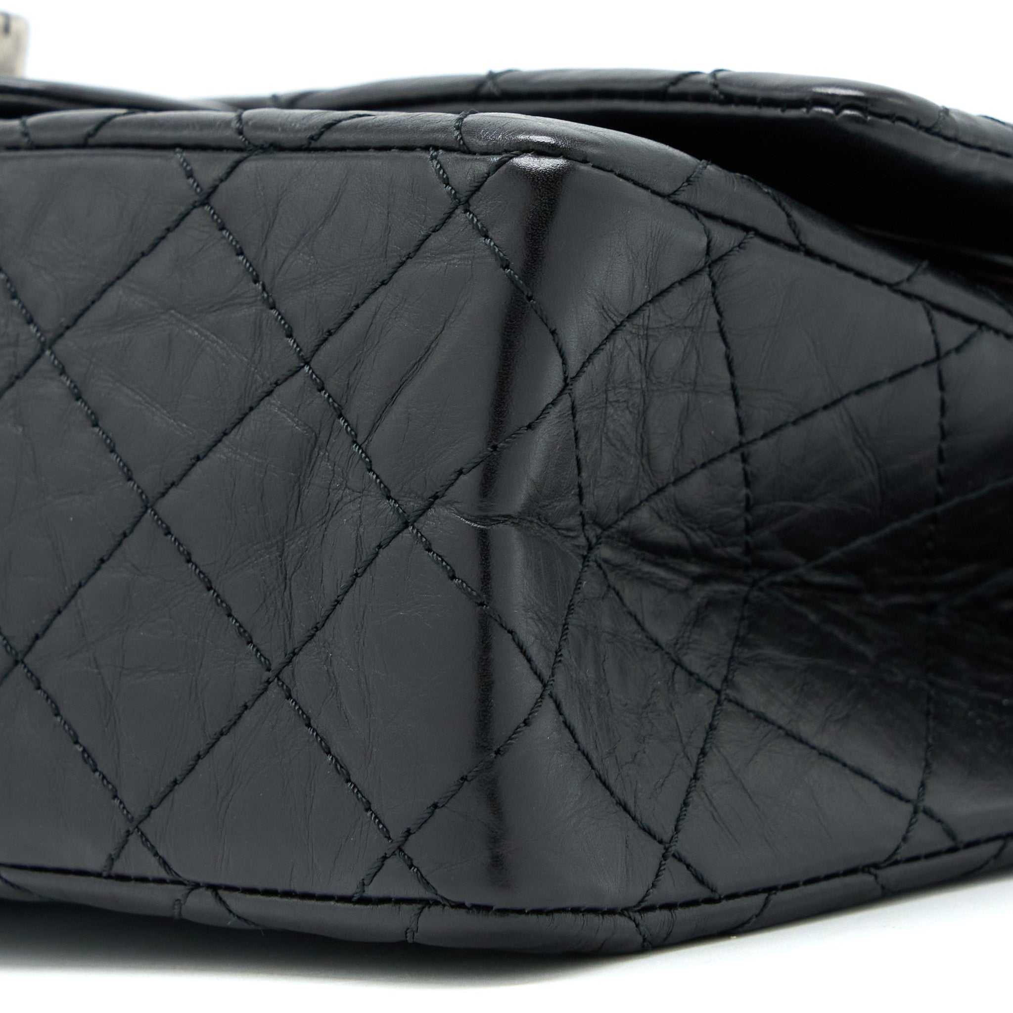 CHANEL SMALL 2.55 REISSUE FLAP BAG AGED CALFSKIN BLACK WITH RUTHENIUM HARDWARE