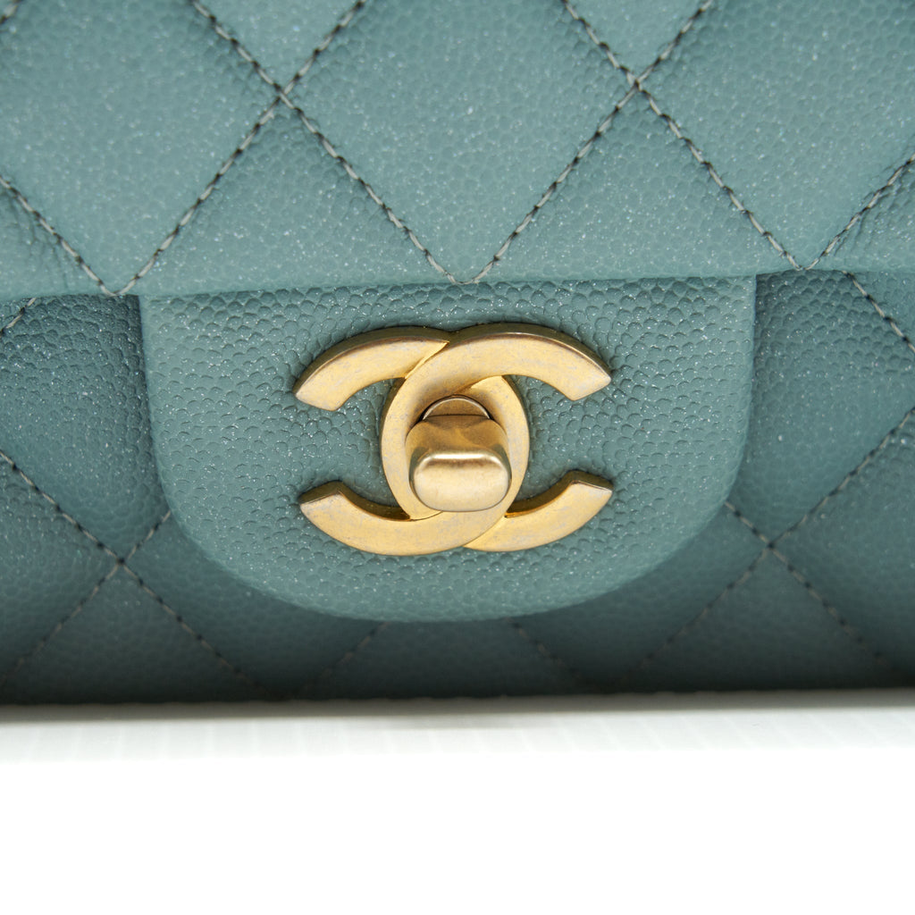 CHANEL CLASSIC DOUBLE FLAP BAG CAVIAR BLUE BRUSHED GHW