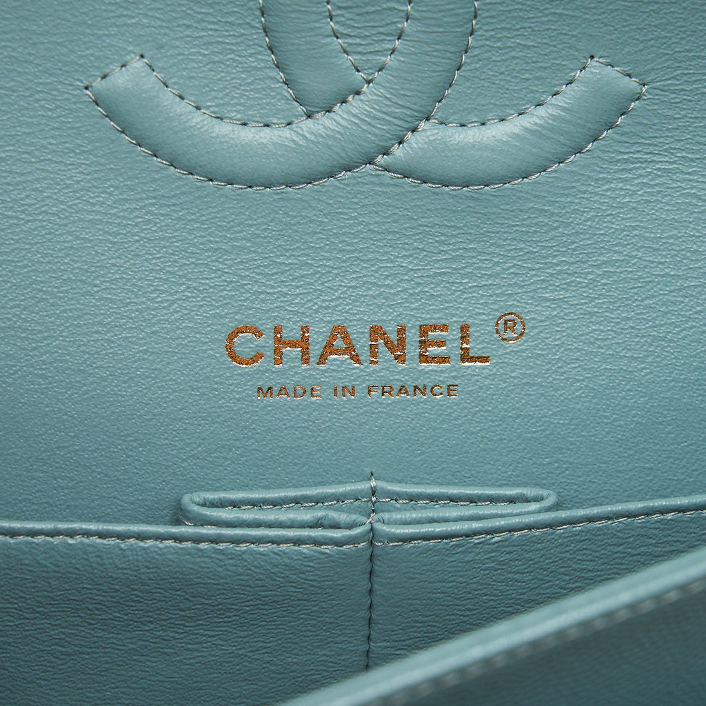 CHANEL CLASSIC DOUBLE FLAP BAG CAVIAR BLUE BRUSHED GHW