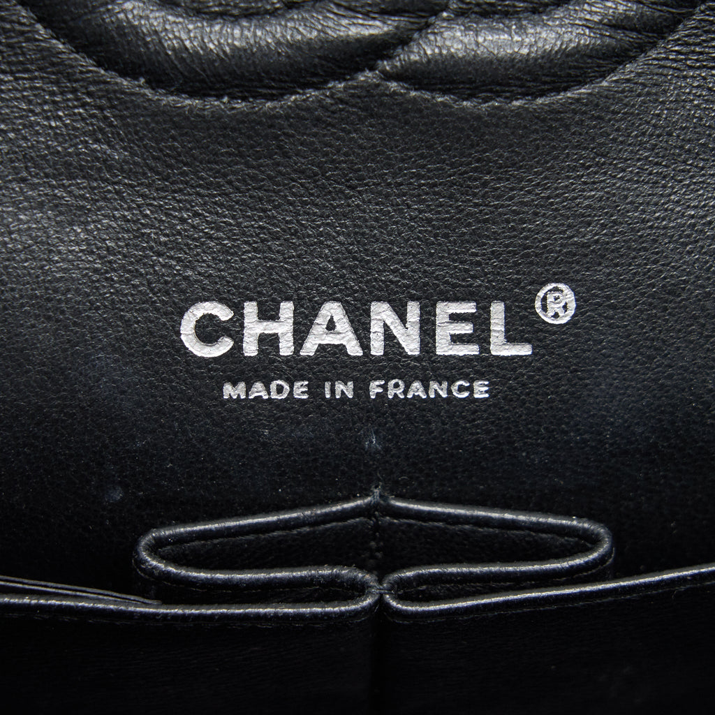 CHANEL PATENT LEATHER MEDIUM CLASSIC DOUBLE FLAP BAG BLACK SHW