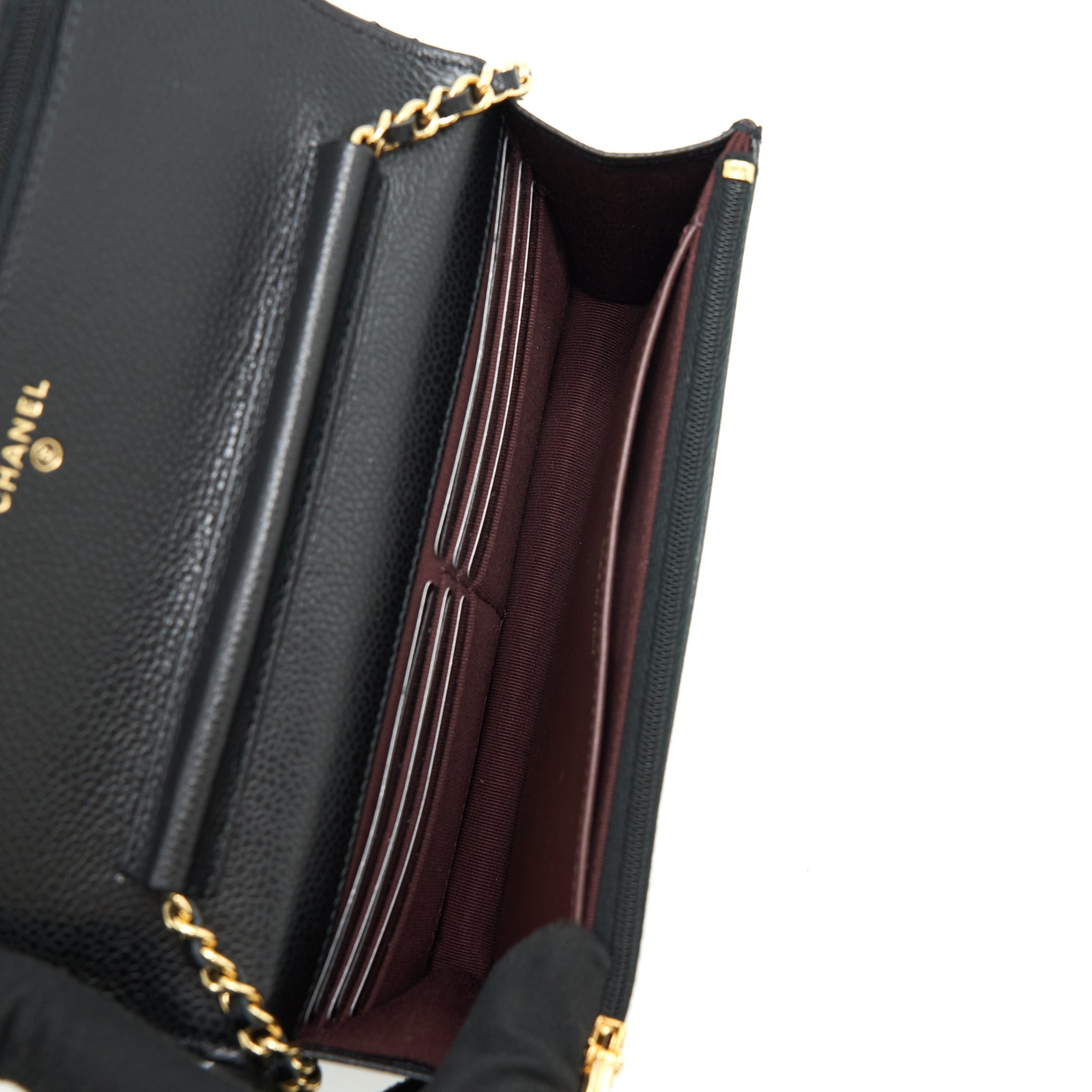 CHANEL CLASSIC WALLET ON CHAIN CAVIAR BLACK LGHW (MICROCHIP)