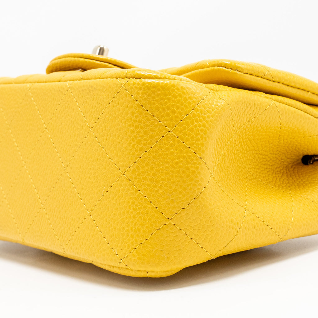 CHANEL CLASSIC MINI SQUARE FLAP BAG CAVIAR YELLOW LGHW