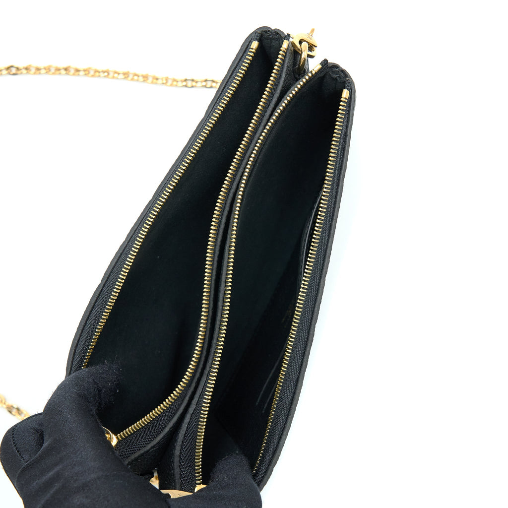 LOUIS VUITTON DOUBLE ZIP POCHETTE MONOGRAM EMPREINTE BLACK GHW