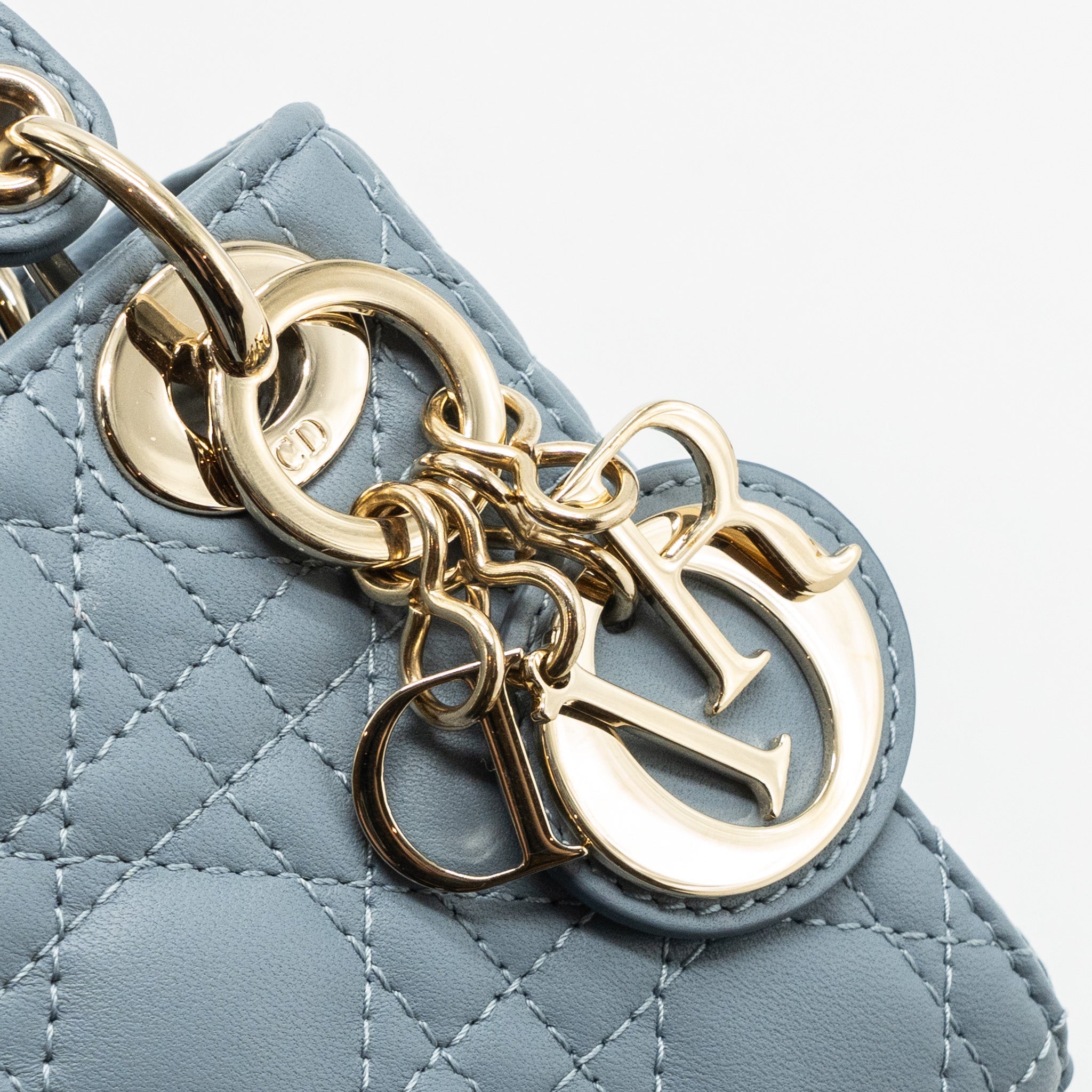 DIOR MICRO LADY DIOR BAG CANNAGE LAMBSKIN CLOUD BLUE LGHW