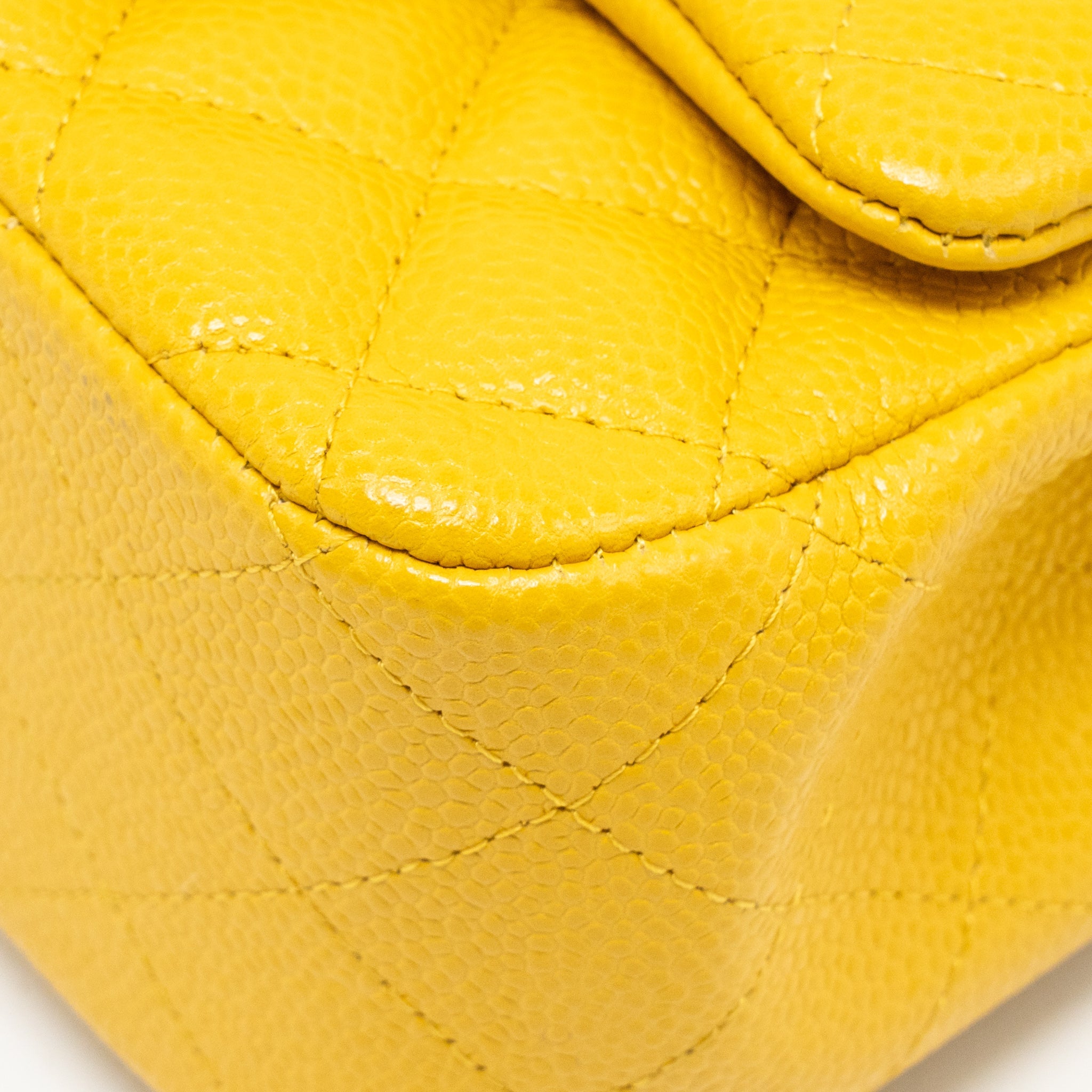 CHANEL CLASSIC MINI SQUARE FLAP BAG CAVIAR YELLOW LGHW