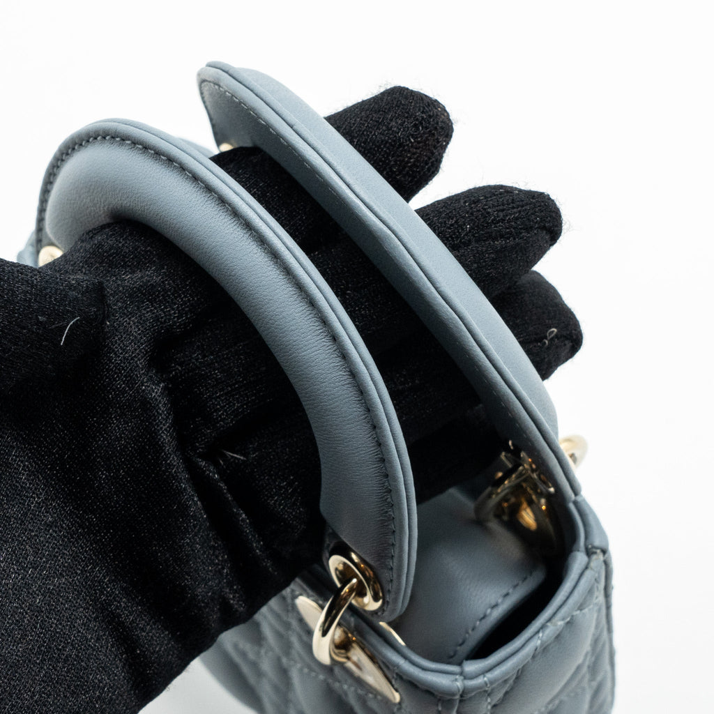 DIOR MICRO LADY DIOR BAG CANNAGE LAMBSKIN CLOUD BLUE LGHW