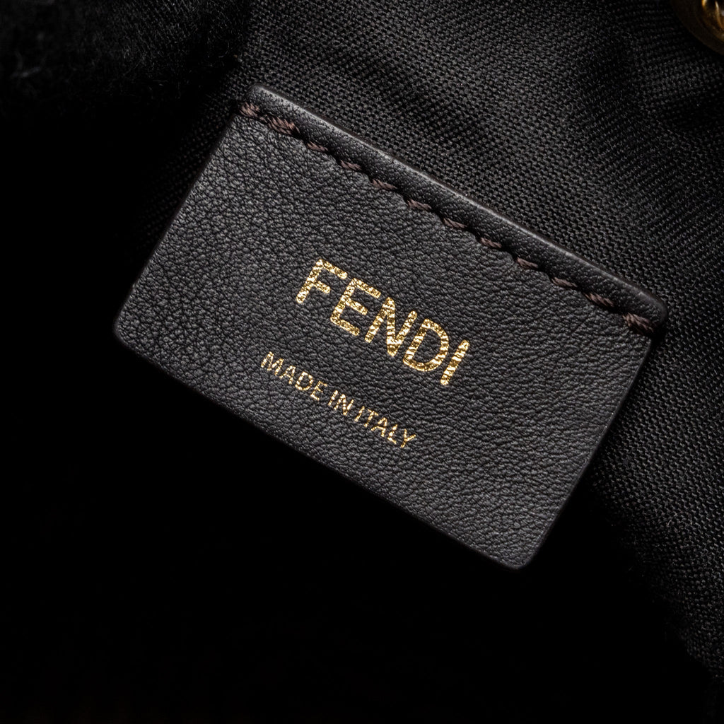FENDI MINI MON TRESOR BUCKET BAG FF JACQUARD FABRIC/CALFSKIN BROWN GHW