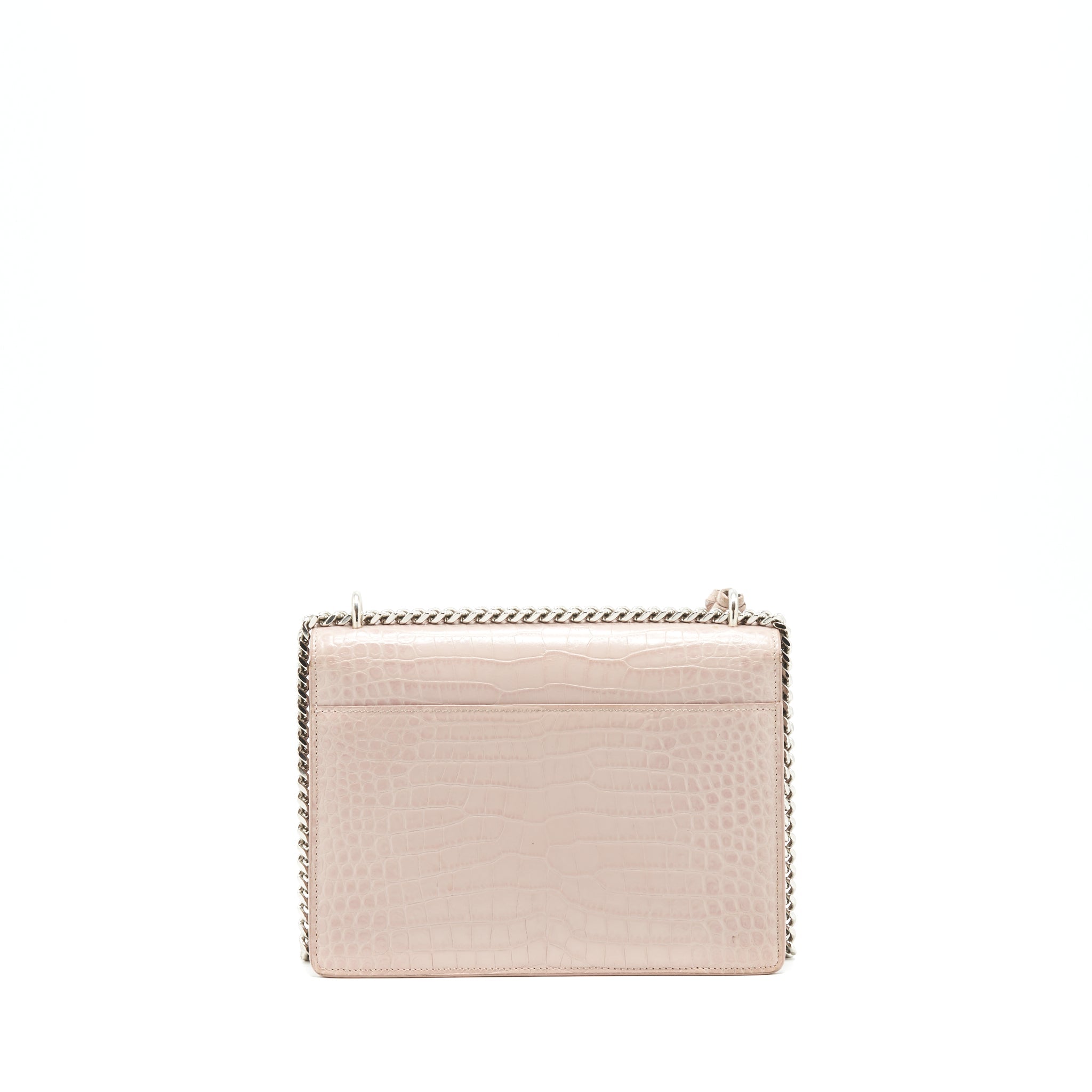SAINT LAURENT SUNSET BAG CROCODILE EMBOSSED PINK SHW