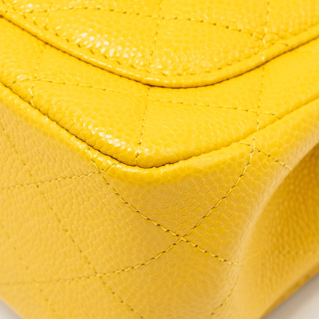 CHANEL CLASSIC MINI SQUARE FLAP BAG CAVIAR YELLOW LGHW
