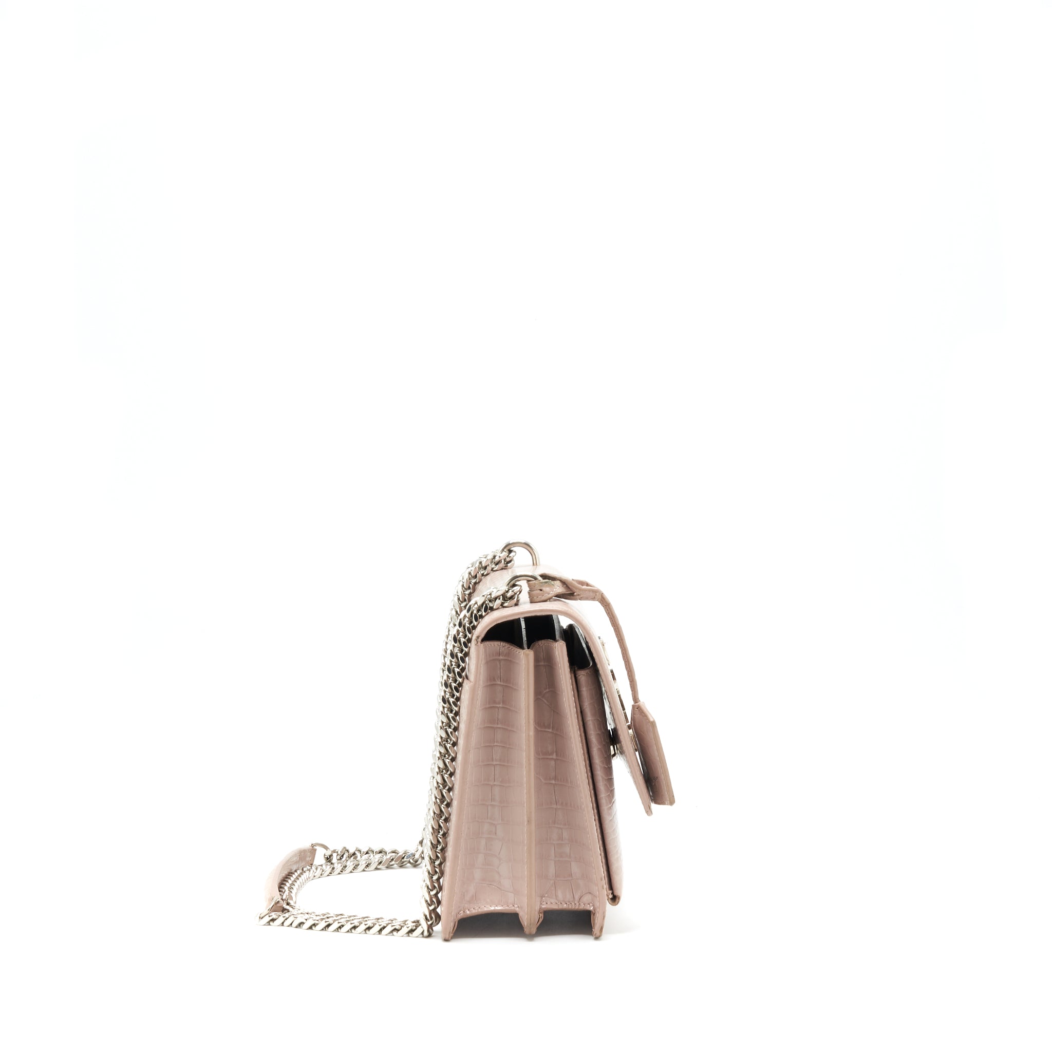 SAINT LAURENT SUNSET BAG CROCODILE EMBOSSED PINK SHW