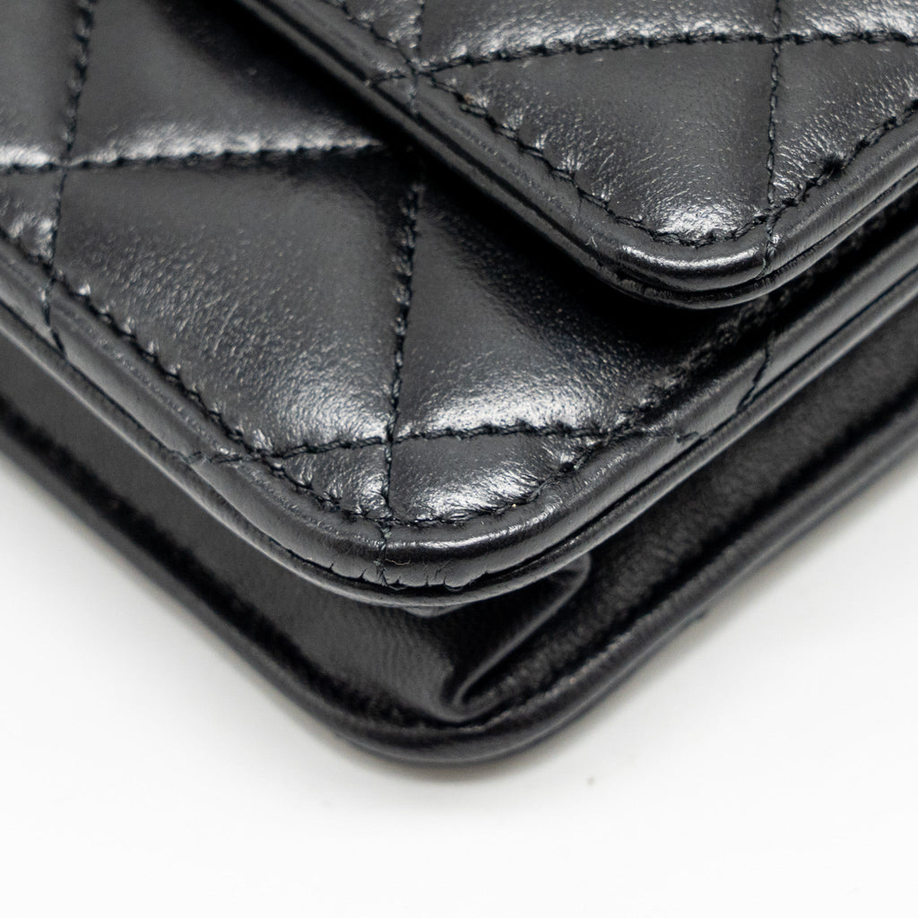 CHANEL TRENDY CC WALLET ON CHAIN LAMBSKIN BLACK LGHW (MICROCHIP)