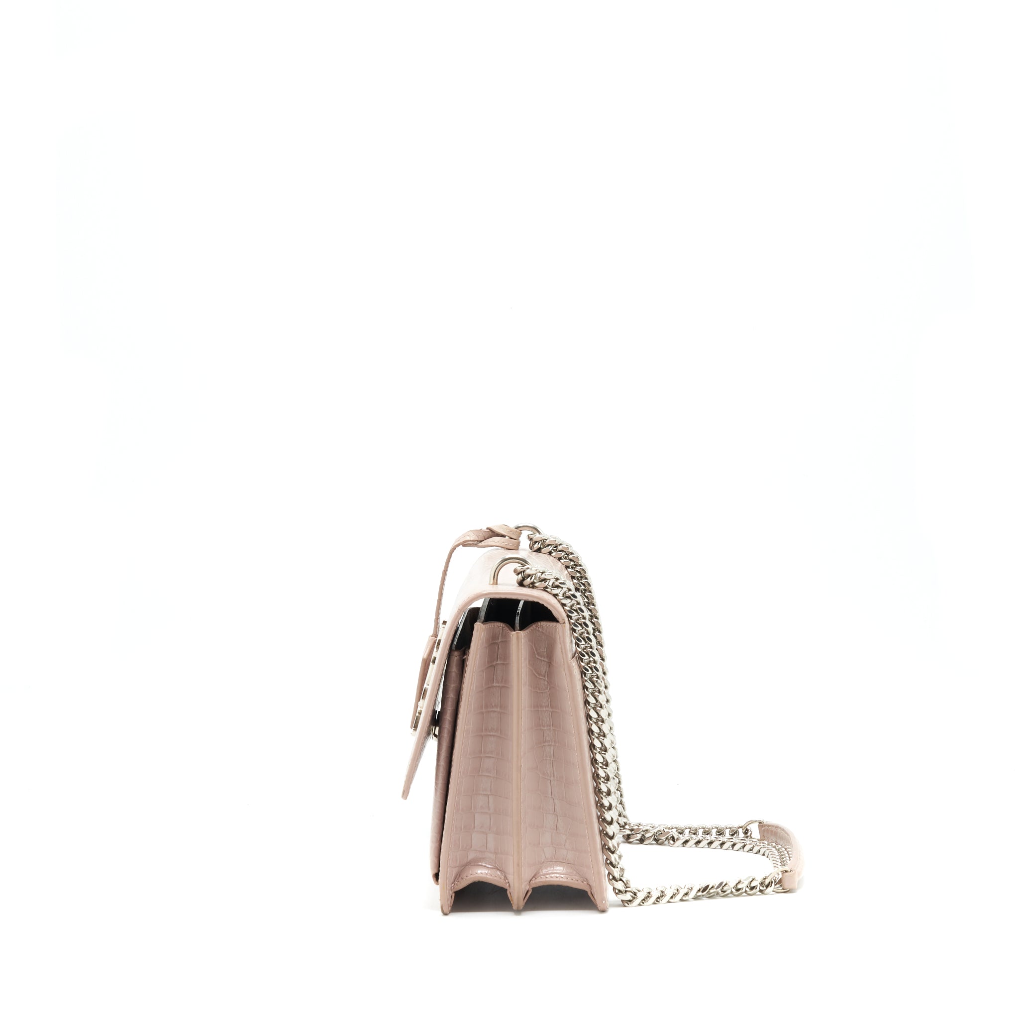 SAINT LAURENT SUNSET BAG CROCODILE EMBOSSED PINK SHW