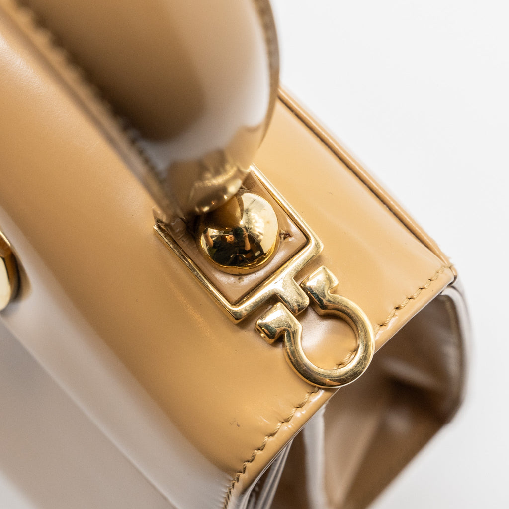 SALVATORE FERRAGAMO ICONIC TOP HANDLE CALFSKIN BEIGE GHW