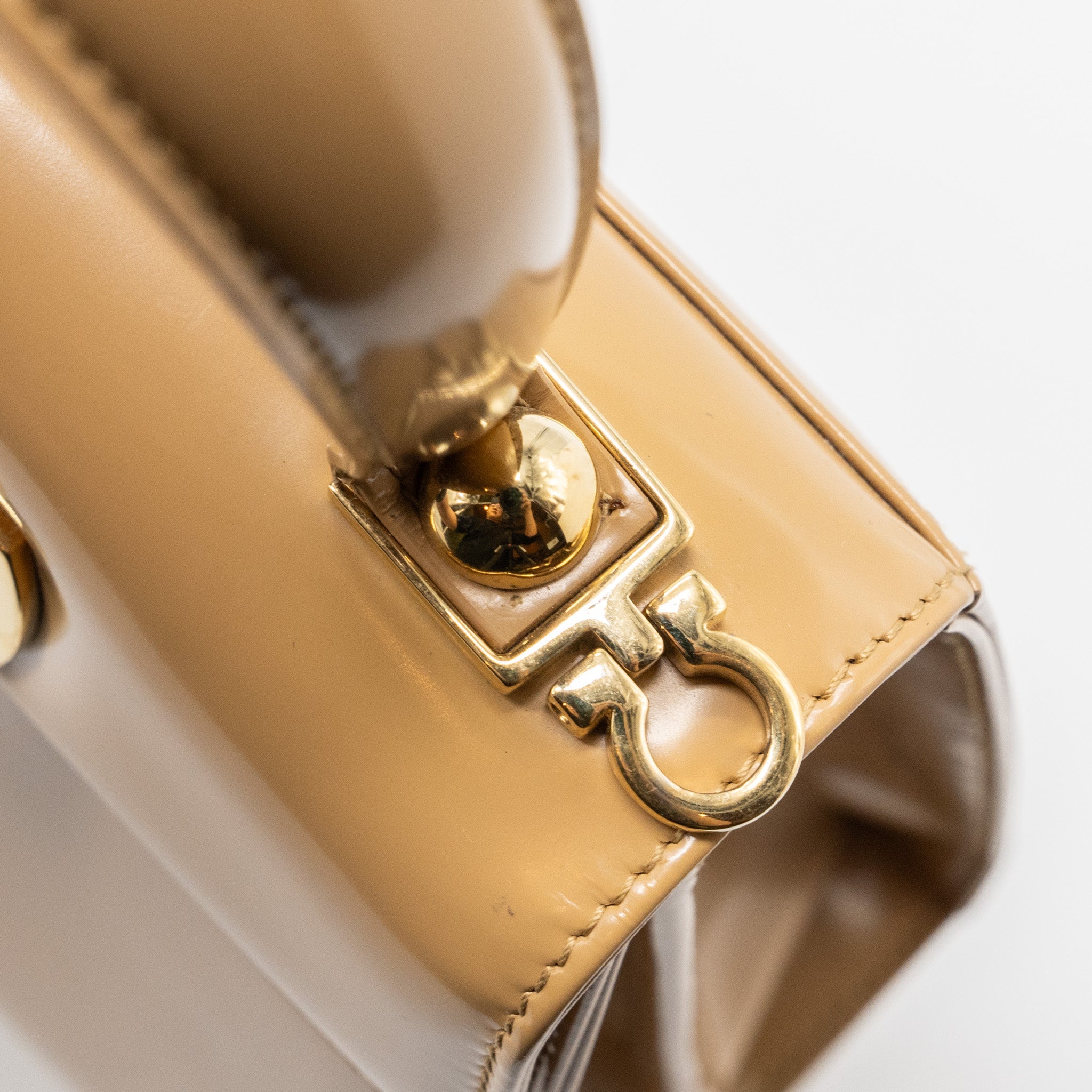 SALVATORE FERRAGAMO ICONIC TOP HANDLE CALFSKIN BEIGE GHW