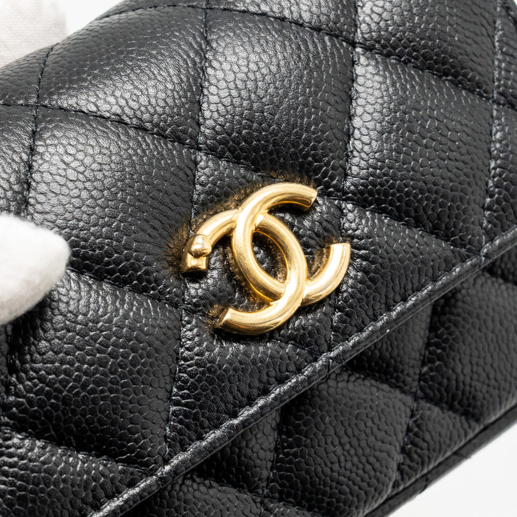CHANEL COCO LOVE MINI FLAP WALLET WITH CHAIN CAVIAR BLACK GHW (MICROCHIP)