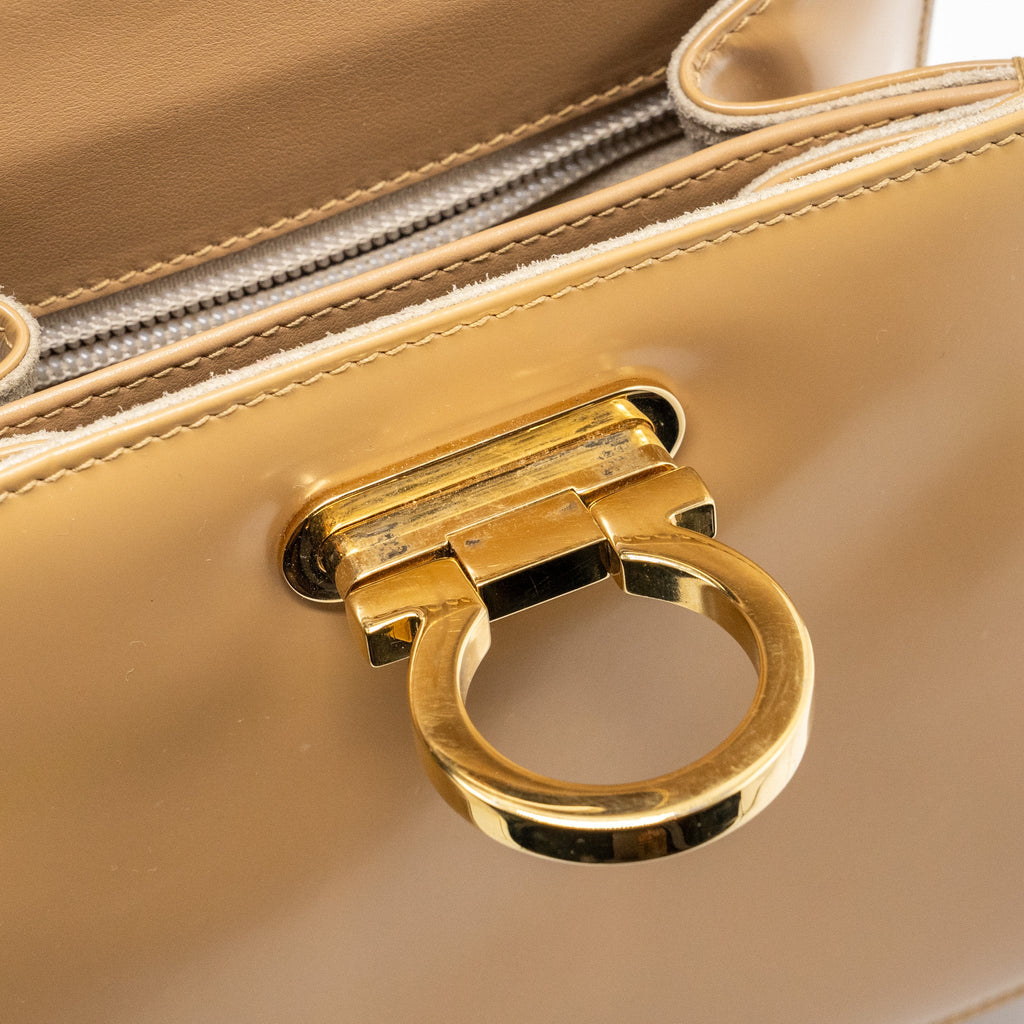SALVATORE FERRAGAMO ICONIC TOP HANDLE CALFSKIN BEIGE GHW