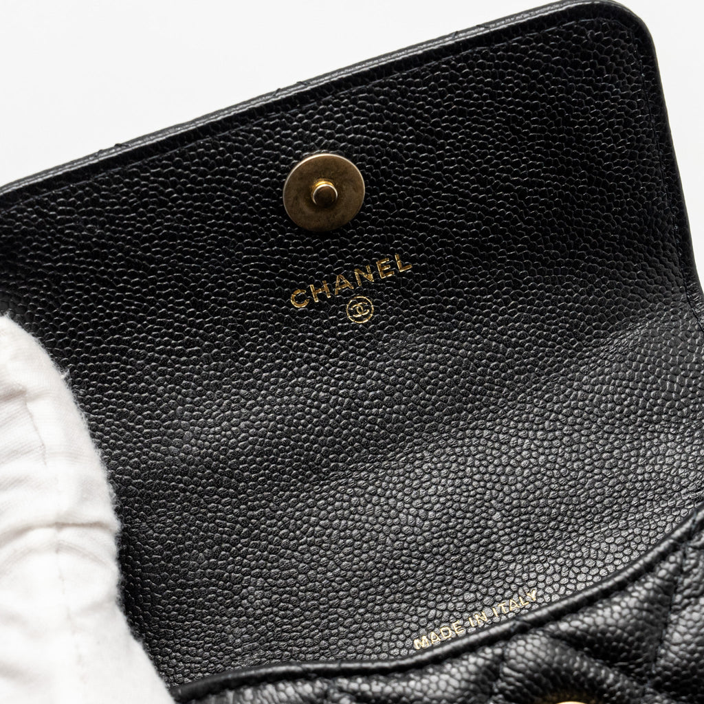 CHANEL COCO LOVE MINI FLAP WALLET WITH CHAIN CAVIAR BLACK GHW (MICROCHIP)