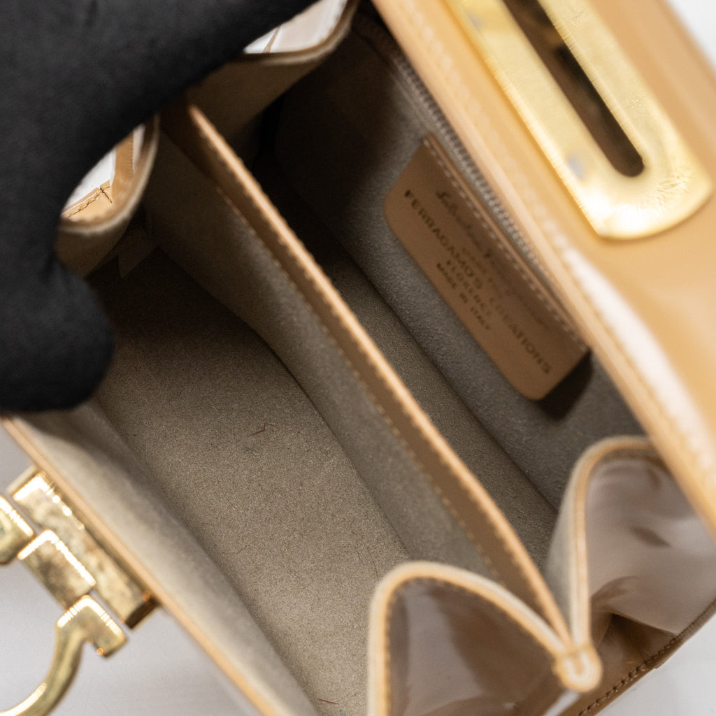 SALVATORE FERRAGAMO ICONIC TOP HANDLE CALFSKIN BEIGE GHW