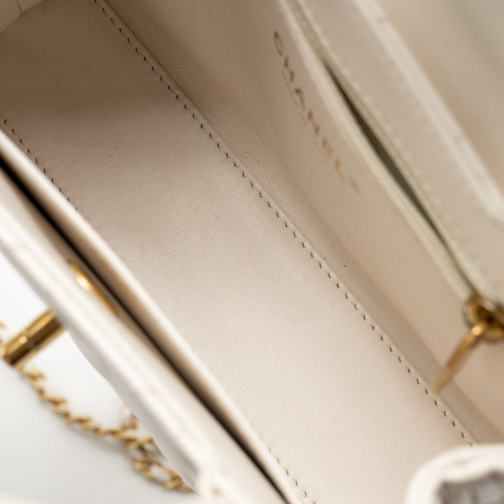 CHANEL MINI KELLY SHOPPING TOTE BAG CALFSKIN WHITE GHW (MICROCHIP)