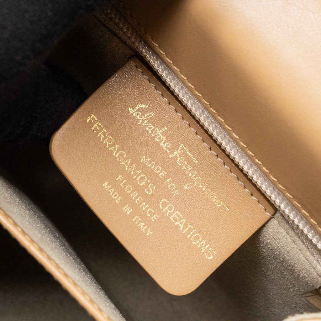 SALVATORE FERRAGAMO ICONIC TOP HANDLE CALFSKIN BEIGE GHW