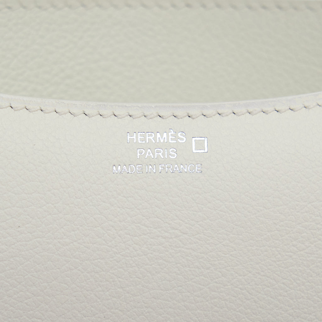 HERMES MINI CONSTANCE EVERCOLOR BLANC / ALLIGATOR BUCKLE/TERRE