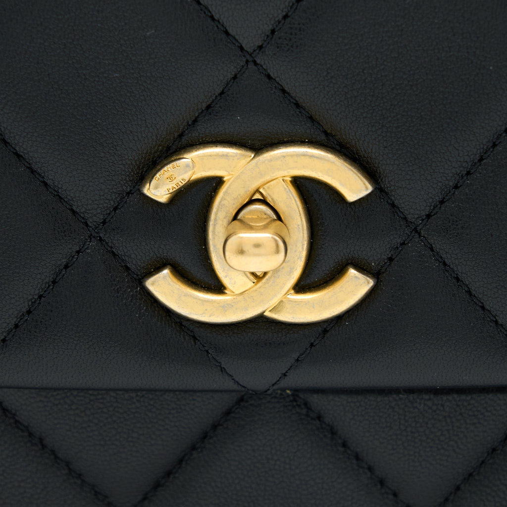 CHANEL 21B SEASONAL QUILTED SQUARE FLAP BAG LAMBSKIN BLACK BRUSHED GHW (MICROCHIP)