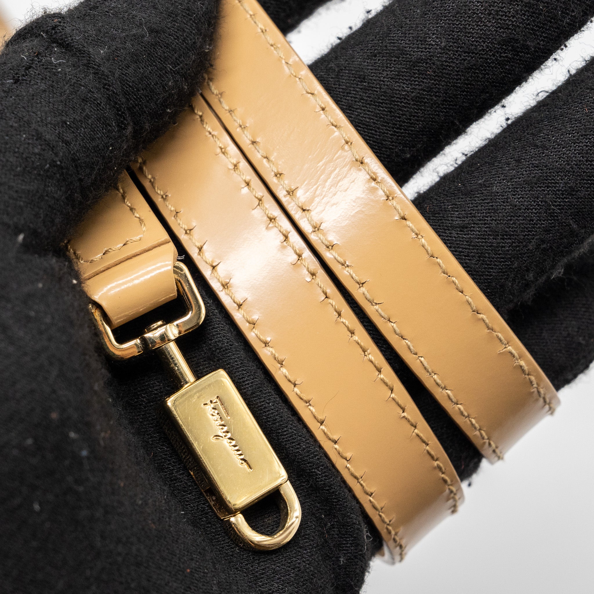 SALVATORE FERRAGAMO ICONIC TOP HANDLE CALFSKIN BEIGE GHW