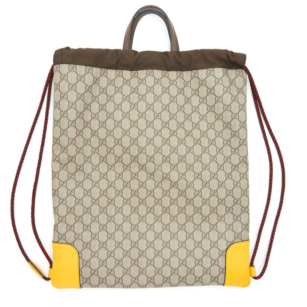 GUCCI DRAWSTRING BACKPACK GG SUPREME BEIGE/YELLOW GHW